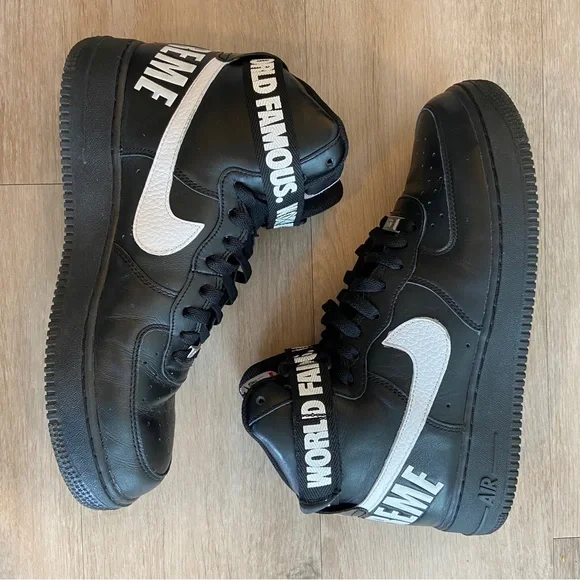 RARE NIKE AIR FORCE 1 HIGH SUPREME - WORLD FAMOUS - BLACK WHITE 698696-010 2014 - Picture 7 of 8